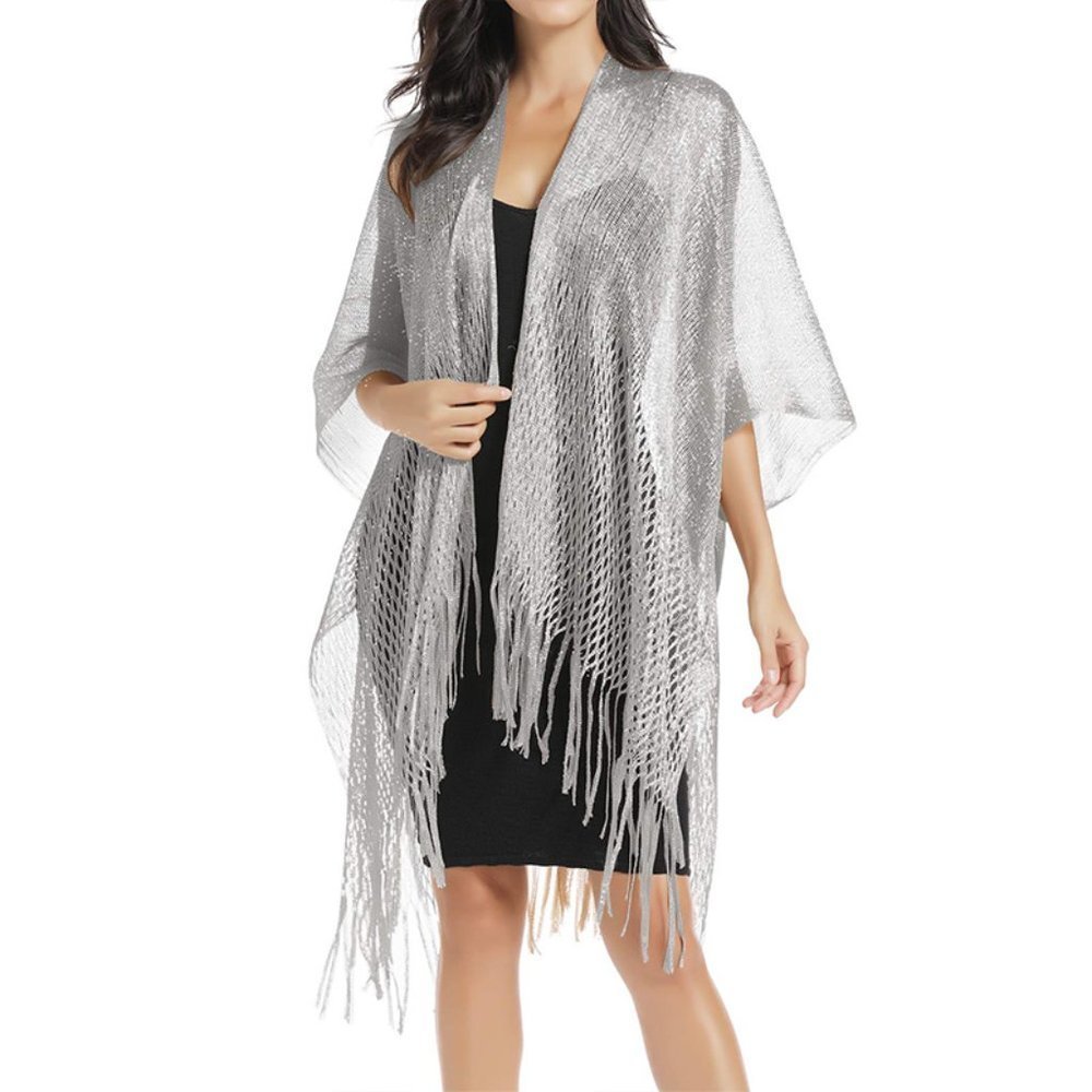 Large Metallic Shawls And Wraps Silver